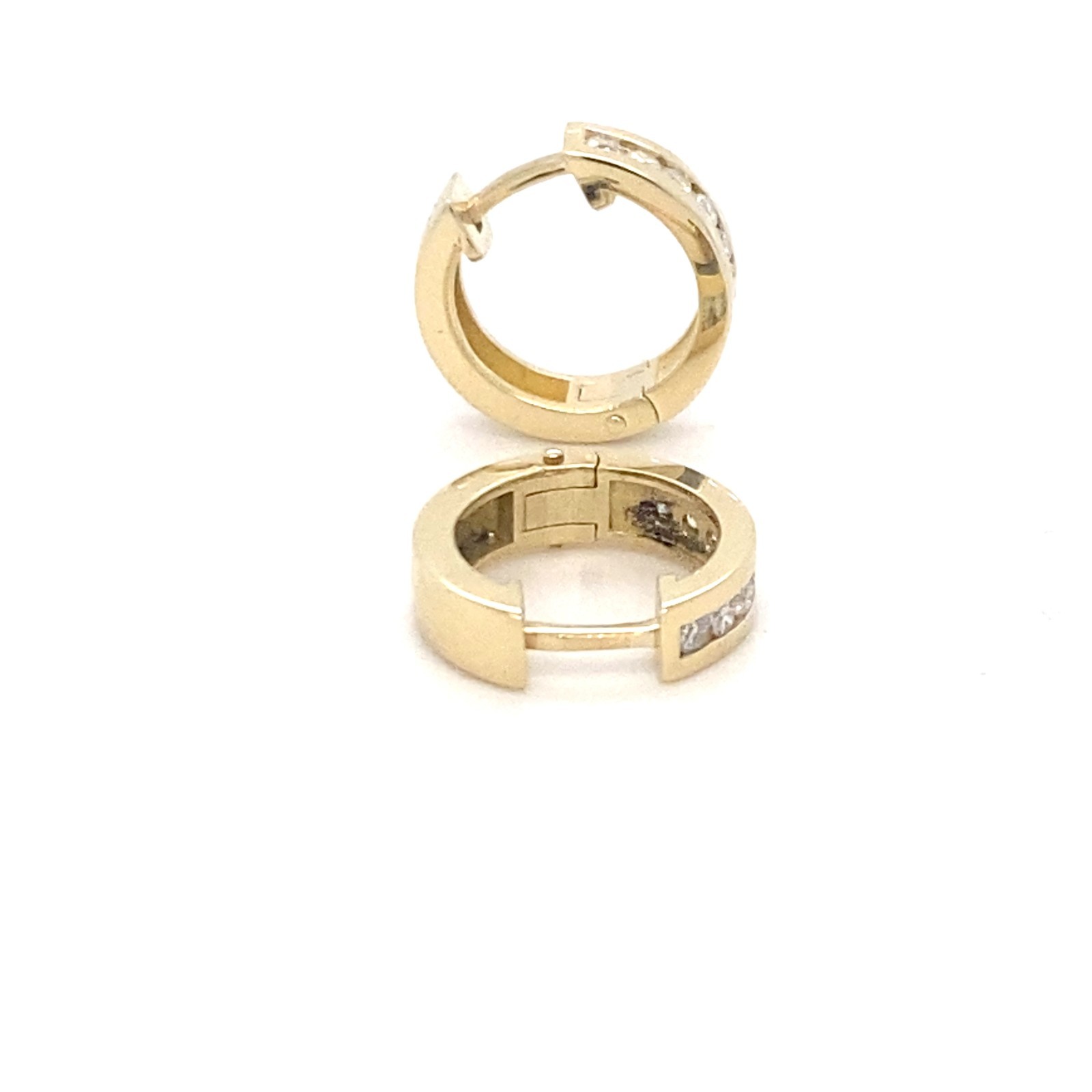Solid 14 Karat Yellow Gold Diamond Hoop Hinged Click Earrings 0.29 Carats H/SI