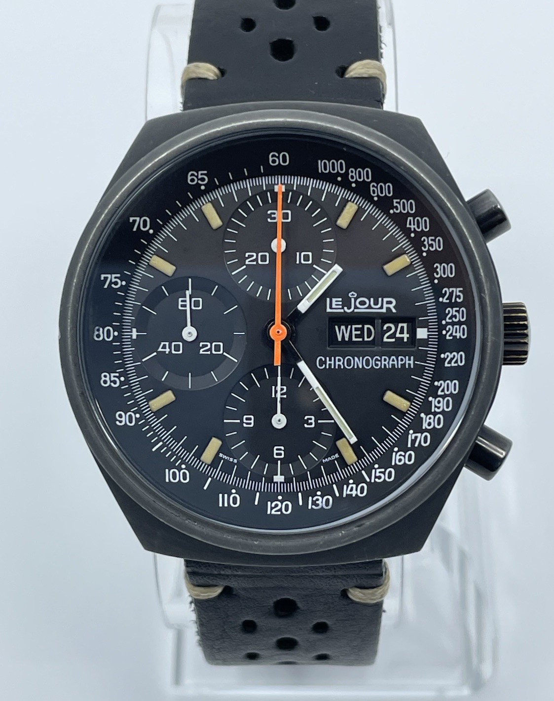 LeJour 7000 Chronograph Valjoux 7750 Black PVD, Serviced, Top Gun Era – 41mm