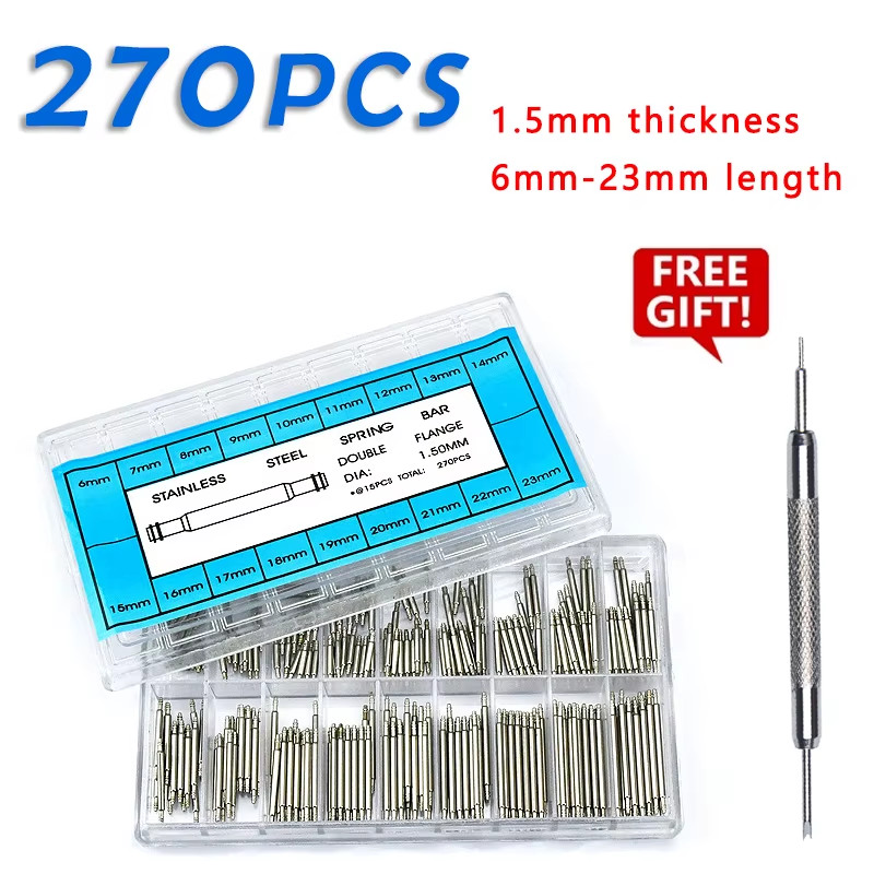 270Pcs/Set Strainless Steel Spring Bars Dia 1.5Mm/1.8Mm Length8Mm – 25Mm/6Mm – 2
