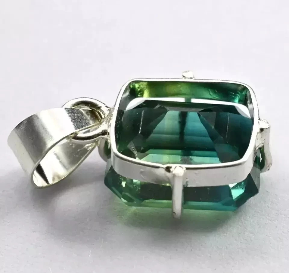 Certified 30.20 Ct Natural Emerald 925 Solid Silver Emerald Cut Pendant Gemstone