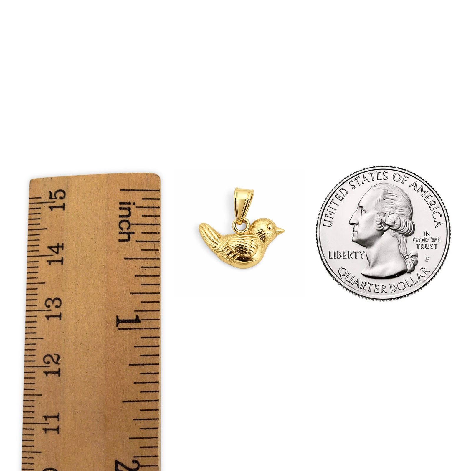 Solid 10K Yellow Gold Robin Bird Pendant Charm, Small