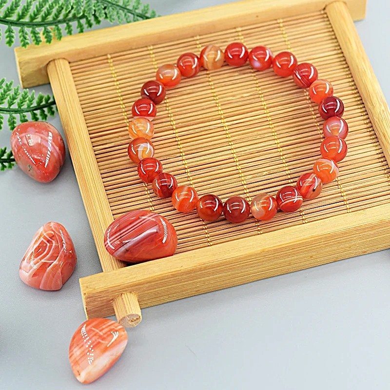 Natural Carnelian 8mm Elastic Beaded Bracelet Healing Reiki Energy Handmade Gift