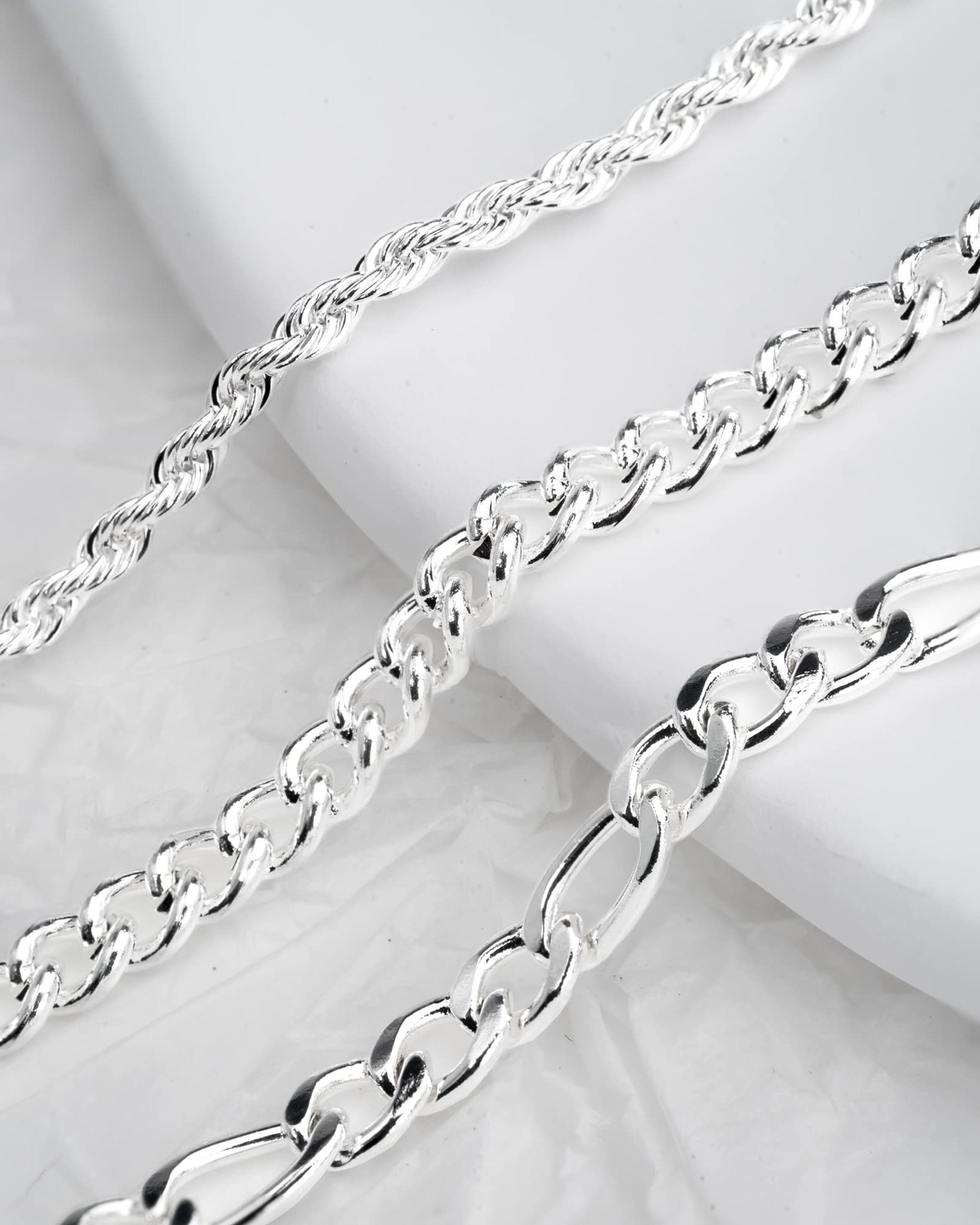 Melshabt Sterling Silver Ankle Bracelets for Women 8.5 Inch, Figaro,Curb,Rope