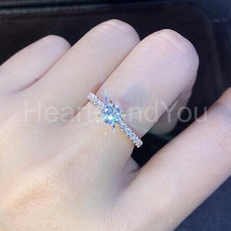1.7ct Round Cut Moissanite Solitaire with Accents Ring 14k Yellow Gold Plated