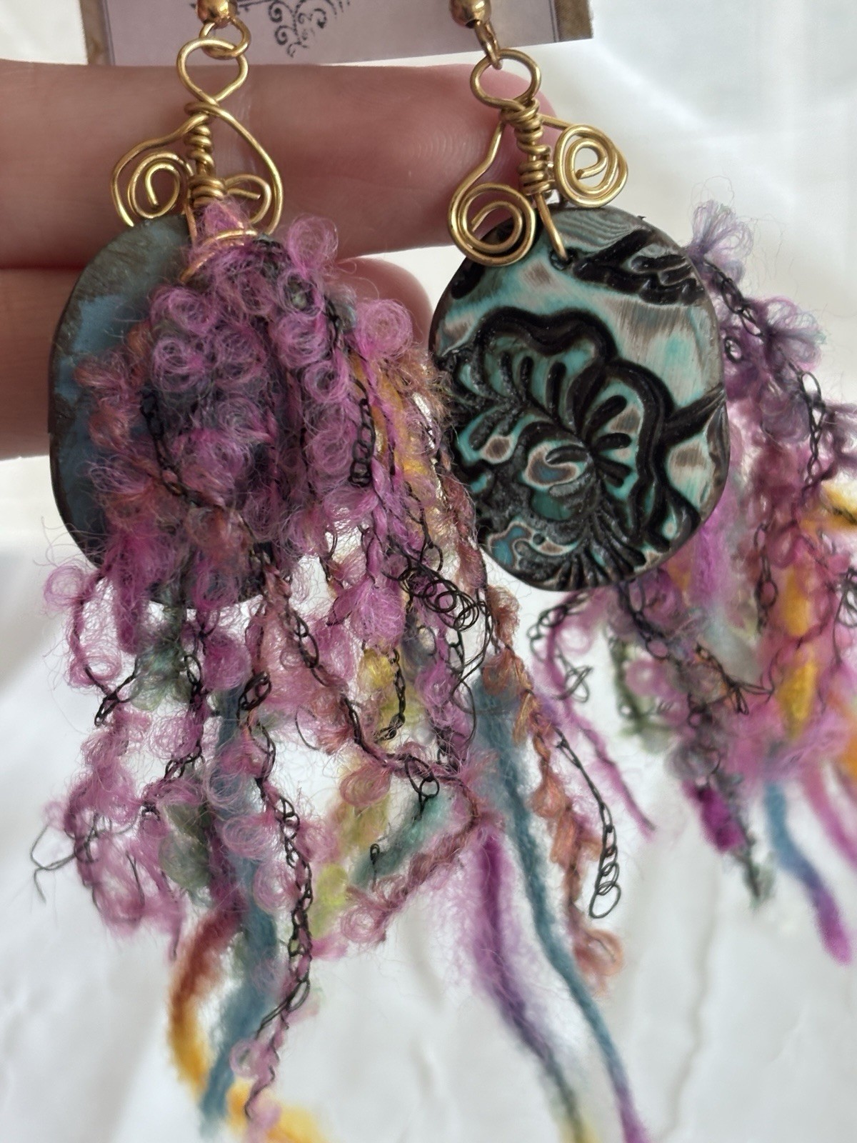 Handmade Kimberly Boho Artisan Statement Earrings fringe Dangle 3” Plus UNIQUE