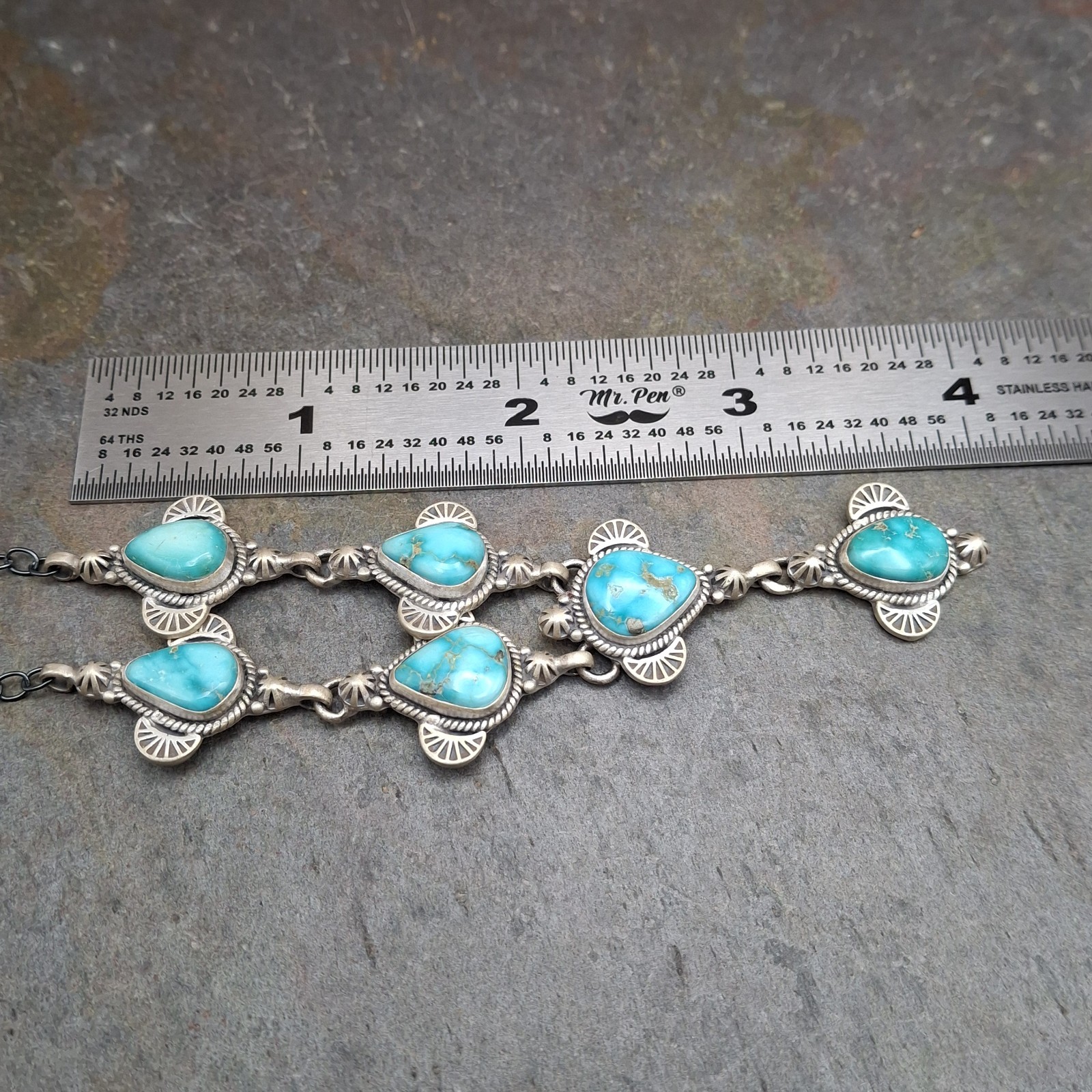 Lone Mountain Turquoise Sterling Silver Y-Drop Lariat Necklace Boho Southwestern