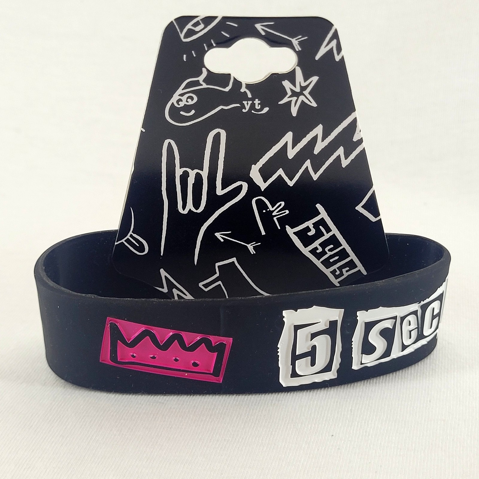 Official 5 Seconds of Summer 5SOS Rubber Bracelet Black Pink Crown 2014 – NEW