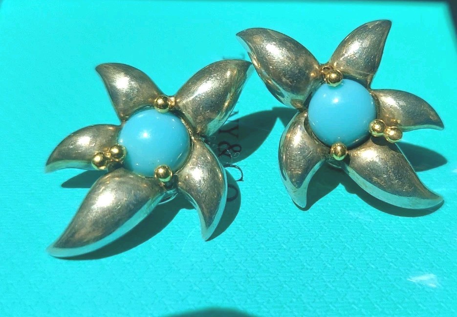 Estate Tiffany & Co. Sterling Silver 18 Turquoise Fireworks Clip On Earrings