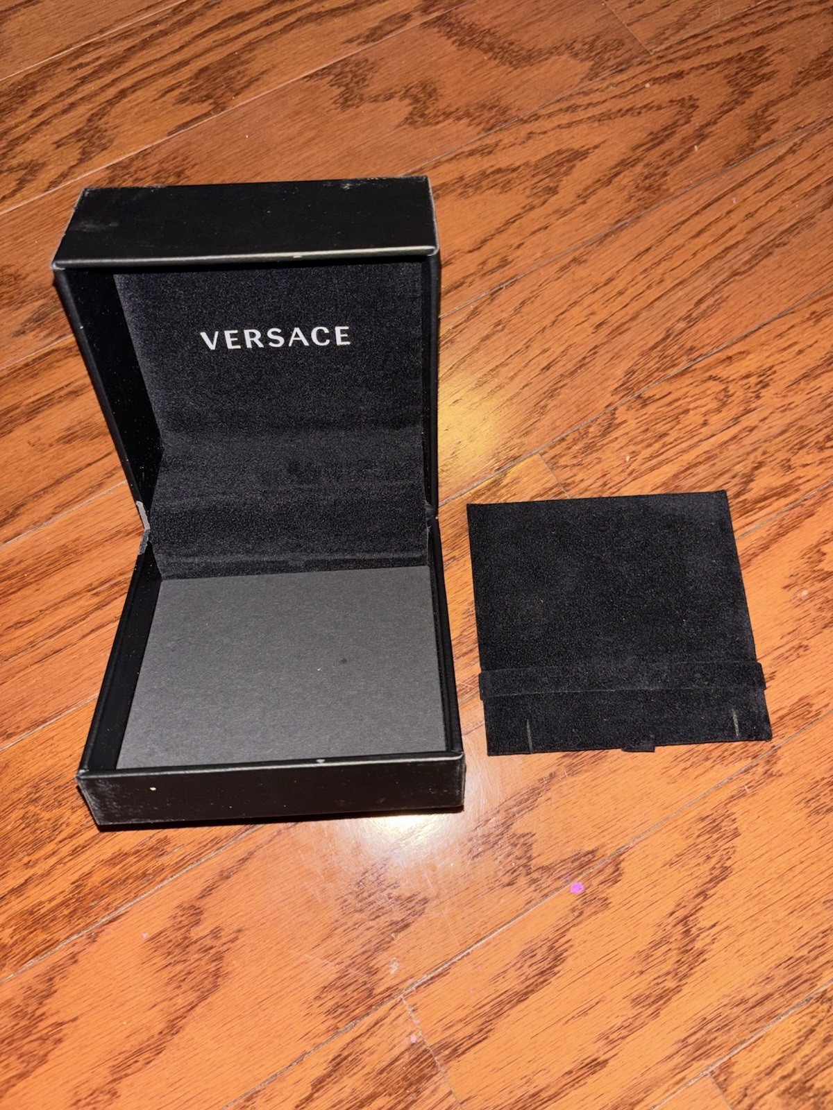 Versace Black Faux Leather Lined Square Jewelry Box Case, Holds 1 Piece
