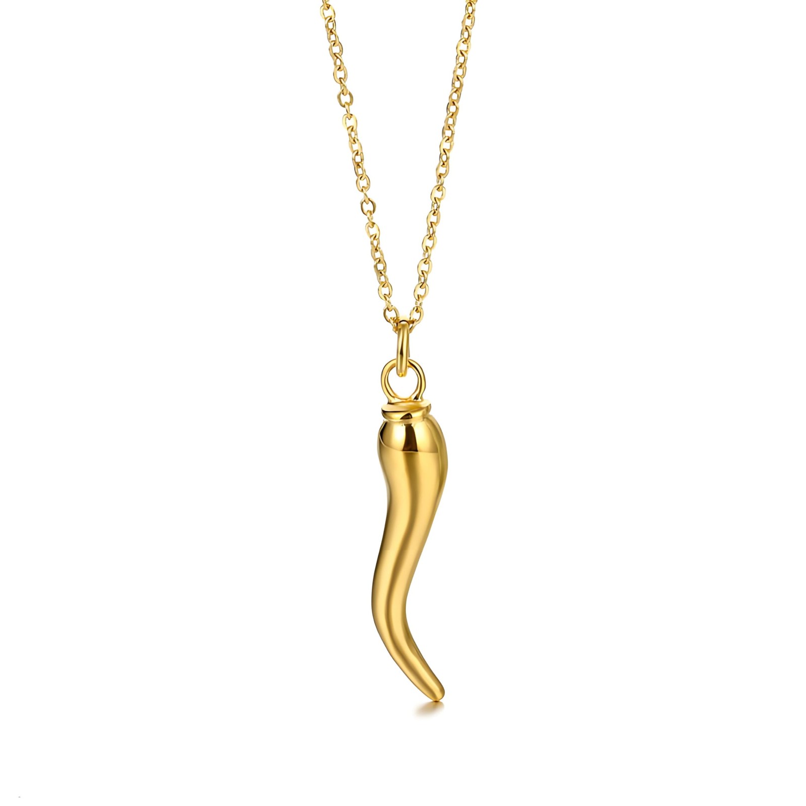Italian Horn Necklace for Women & Men – Dainty 14K Gold Plated Cornicello Horn P