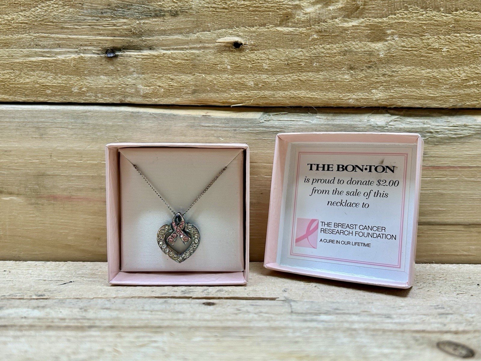 Support Breast Cancer Awareness Pink Ribbon Heart Pendant Necklace