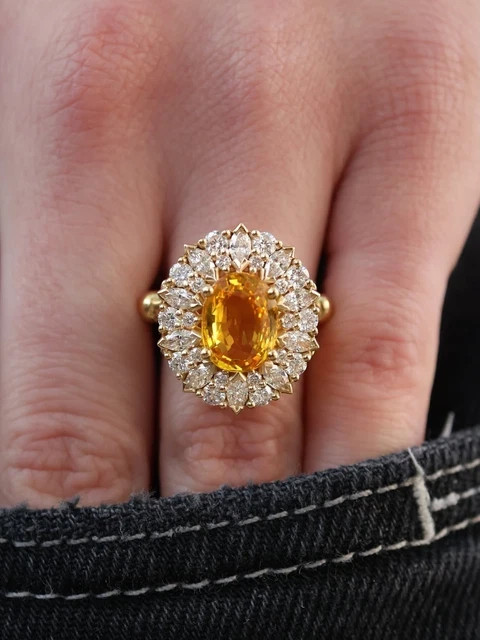 6.80 Ct Lab Created Citrine & Diamonds Engagement Ring 14k Yellow Gold Plated