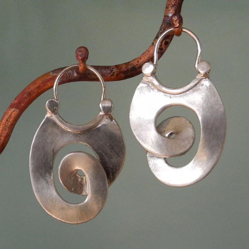 1Pair Boho Vintage Metal Spiral Hoop Earrings Retro Swirl Dangle Drop Earrings