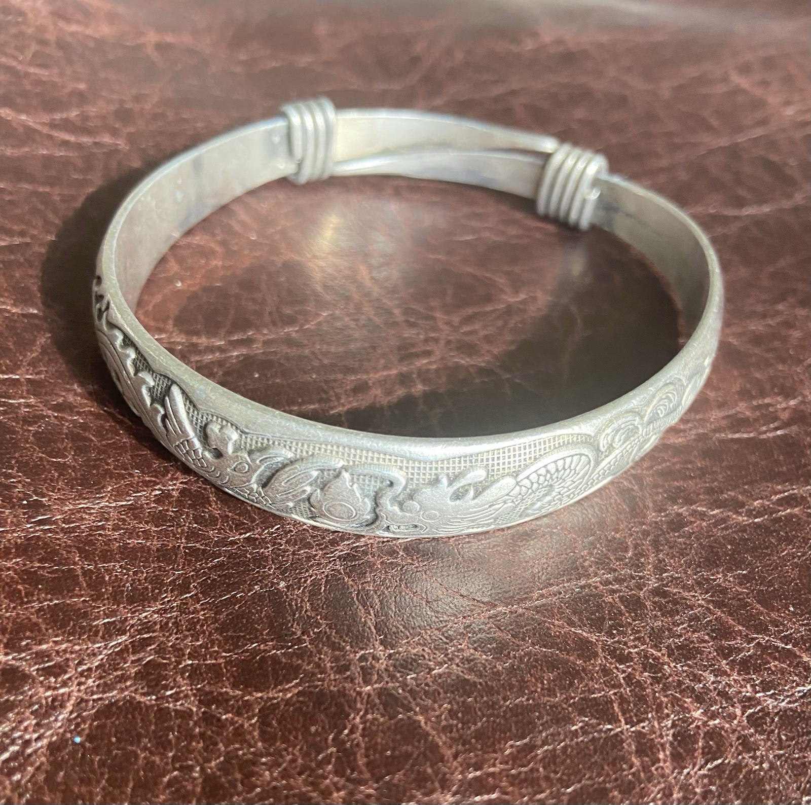 Fine Silver 990 Engraved Cuff Bracelet 34.1g