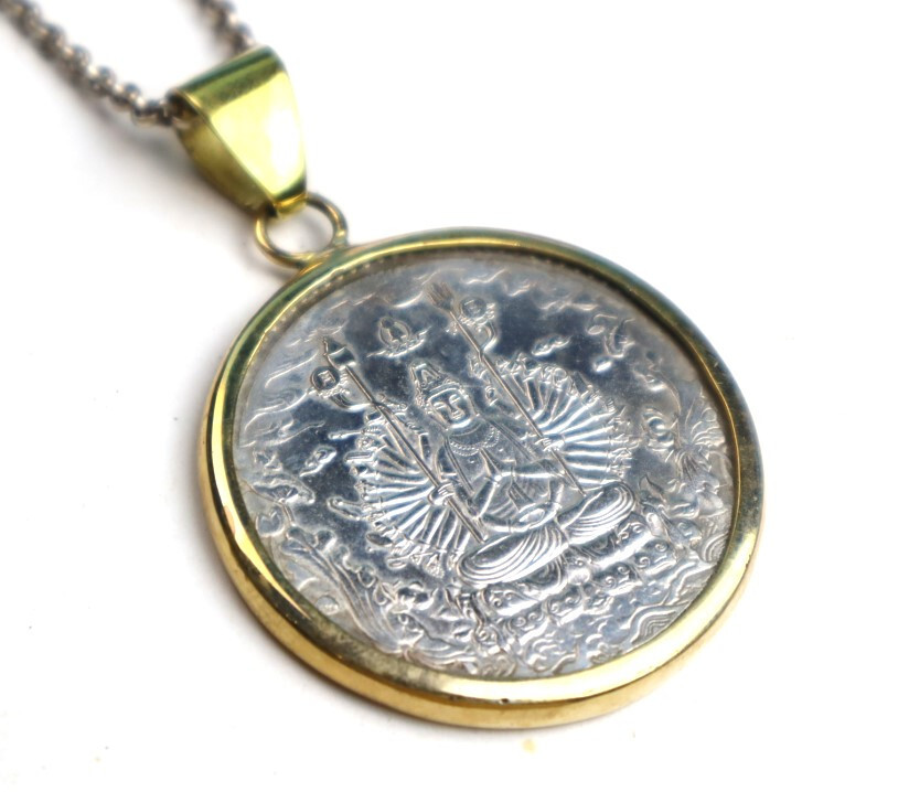 Tibet Silver Ancient Buddhist Heart Sutra Coin Pendant 25gram Coin diameter 40mm