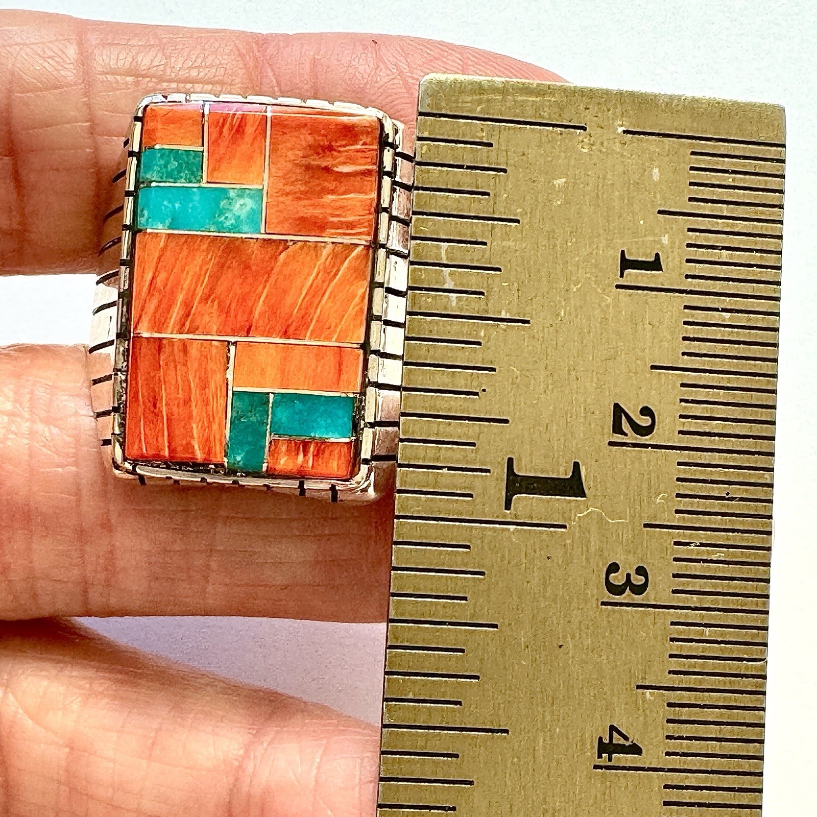 Turquoise Multi Stone Inlay Mens Ring Sz 13 Navajo Sterling Signed T Jack 22mm