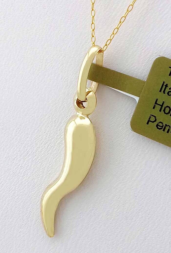 SOLID ITALIAN HORN PENDANT 10K YELLOW GOLD – New With Tag