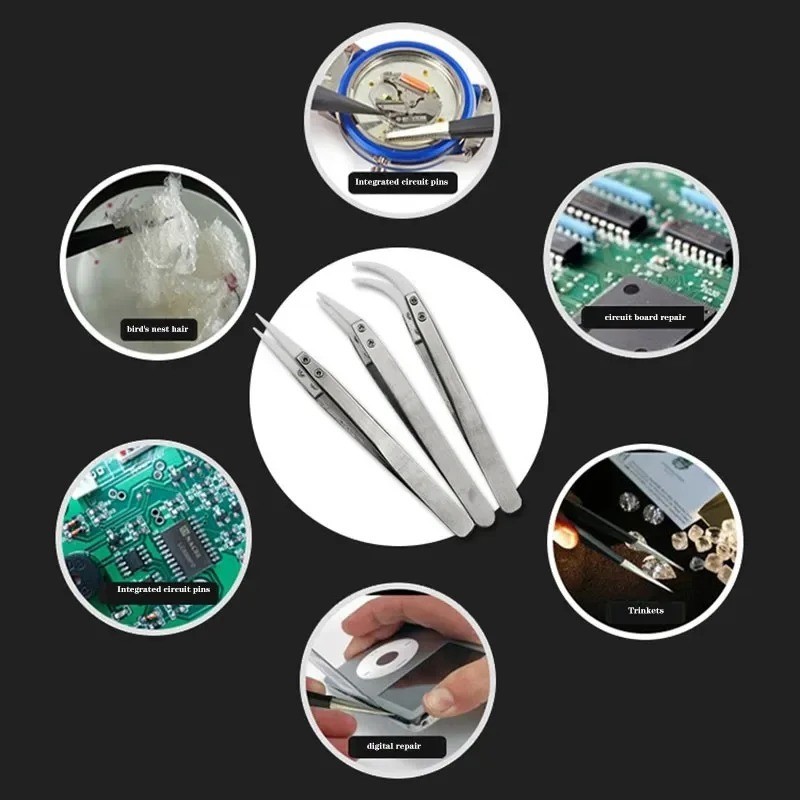 3pcs Ceramic Tip Soldering Tweezers Anti-Static Precision Electronic Tool Set