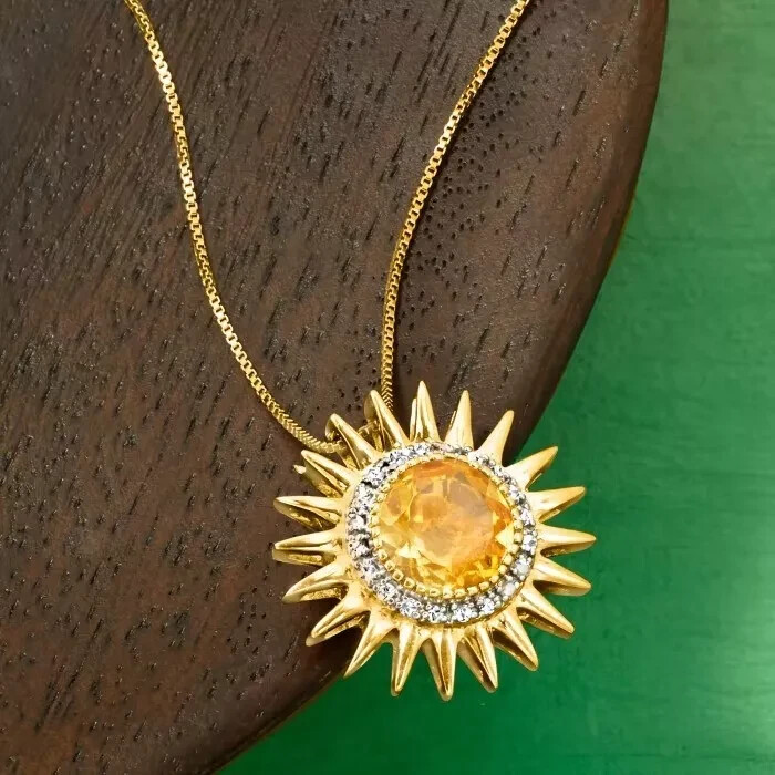 2Ct Lab Created Citrine Women’s Sun Flower Party Wear Pendant 14K Gold Plated
