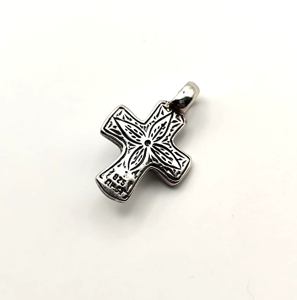 Silver Cross Pendant with Lapis Lazuli Stone for Necklace