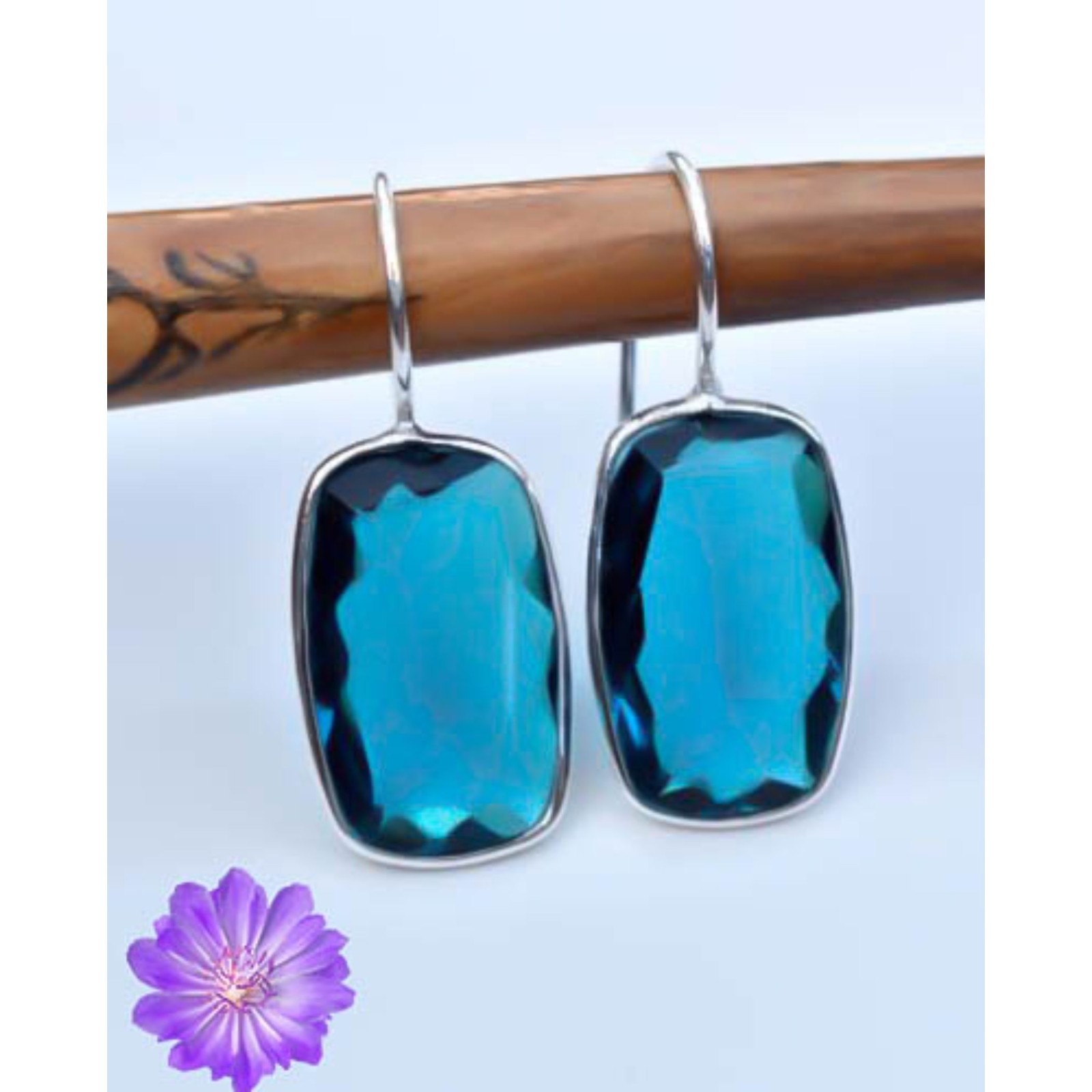 London Blue Topaz Gemstone 925 Sterling Silver Earrings Handmade Jewelry Gift