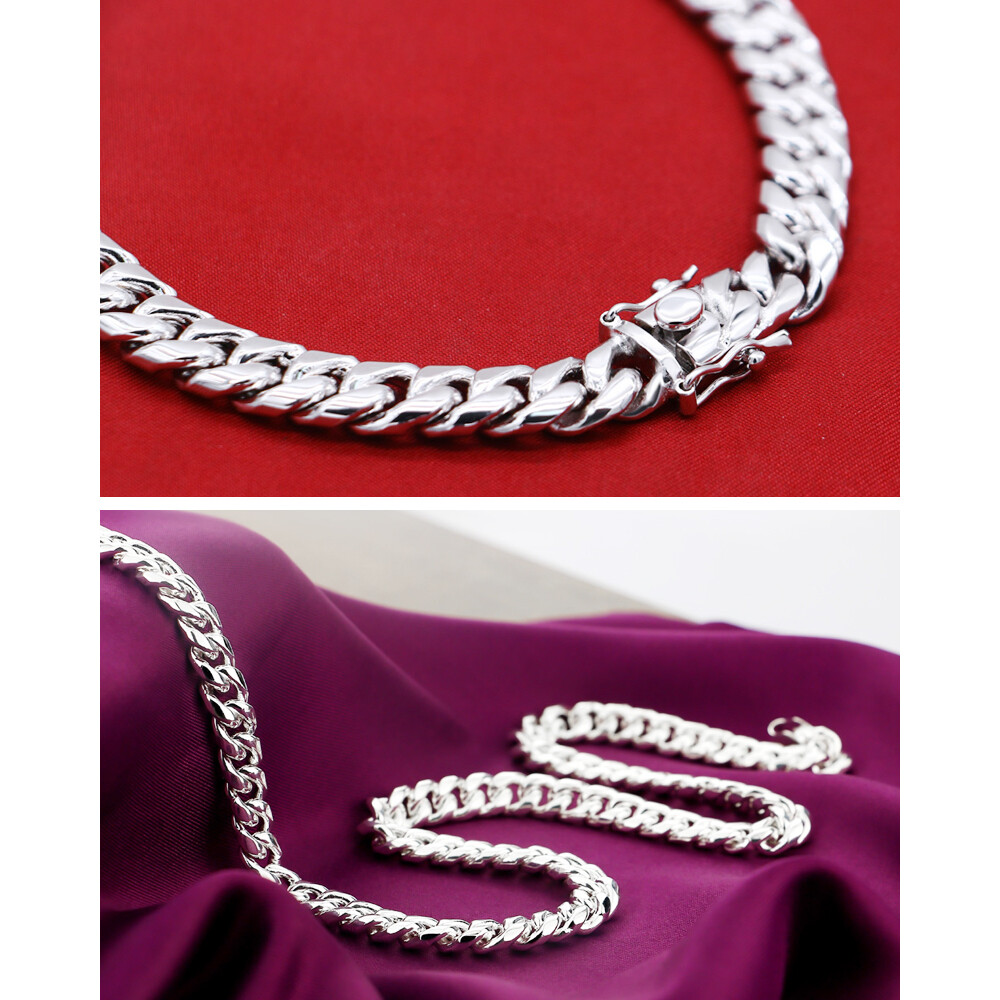 925 Sterling Silver Solid Miami Cuban Link Chain Men’s Necklace 10mm 22″ 24″ 26″