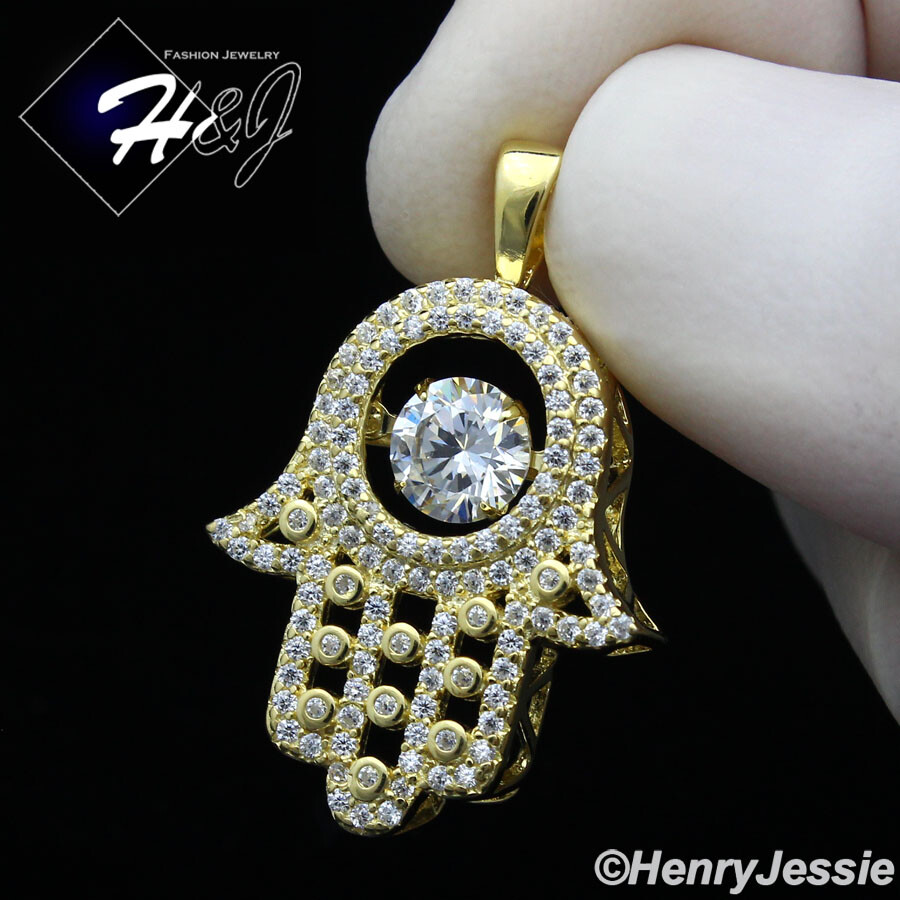 925 STERLING SILVER 16″-24″ GOLD PLATED CHAIN CUBIC ZIRCONIA HAMSA PENDANT*GP256