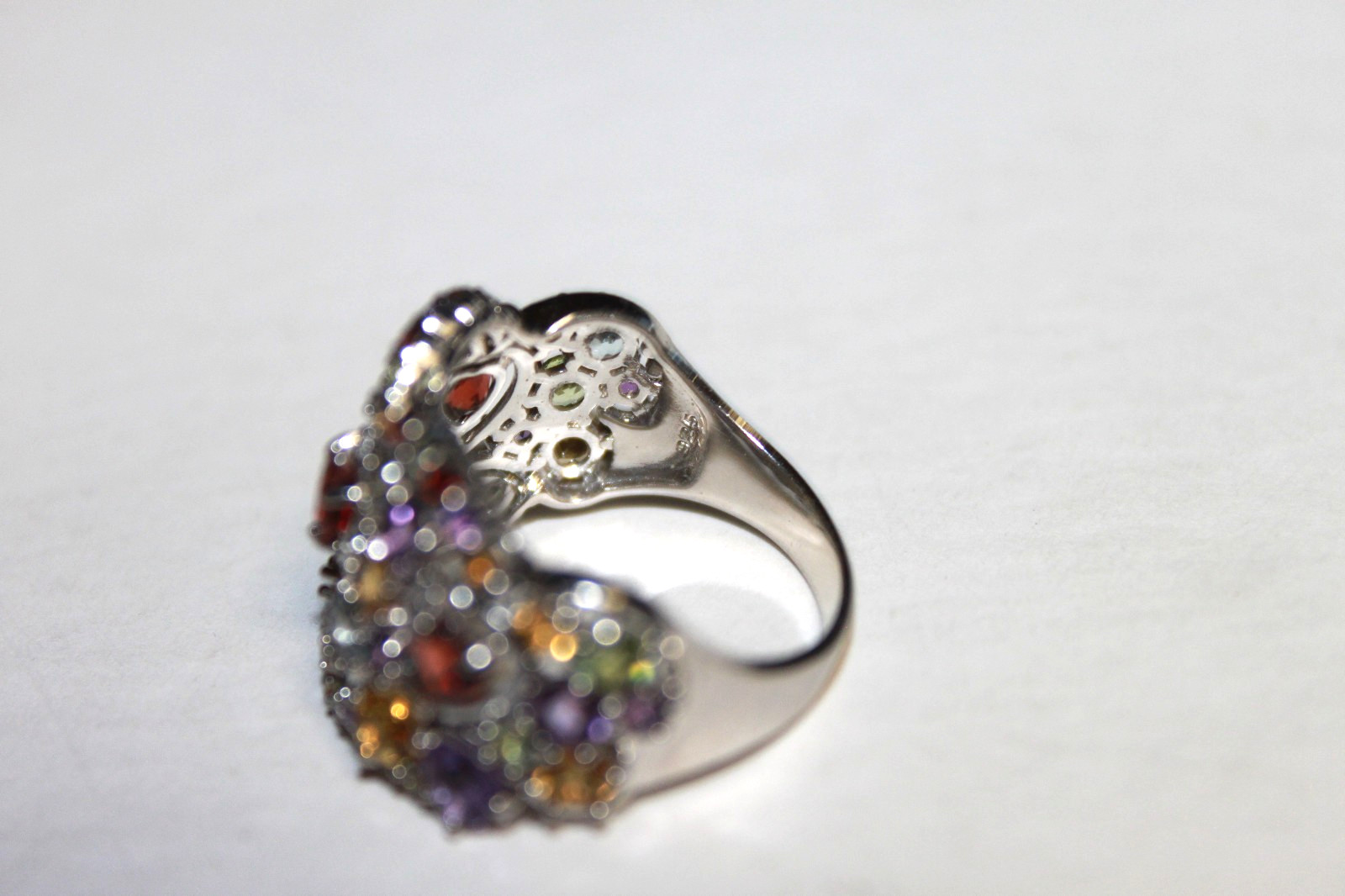 SIGNED BBJ 925 BANGKOK STERLING SILVER AND MULTI GEMSTONE RING SIZE 8 1/2