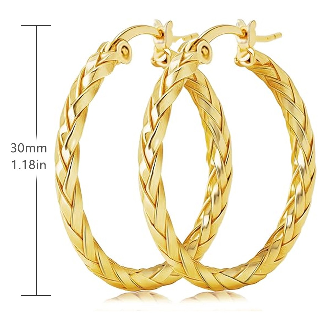 14K Gold Earrings for Women Weave Design Hoop Earrings Classic Earring 30MM