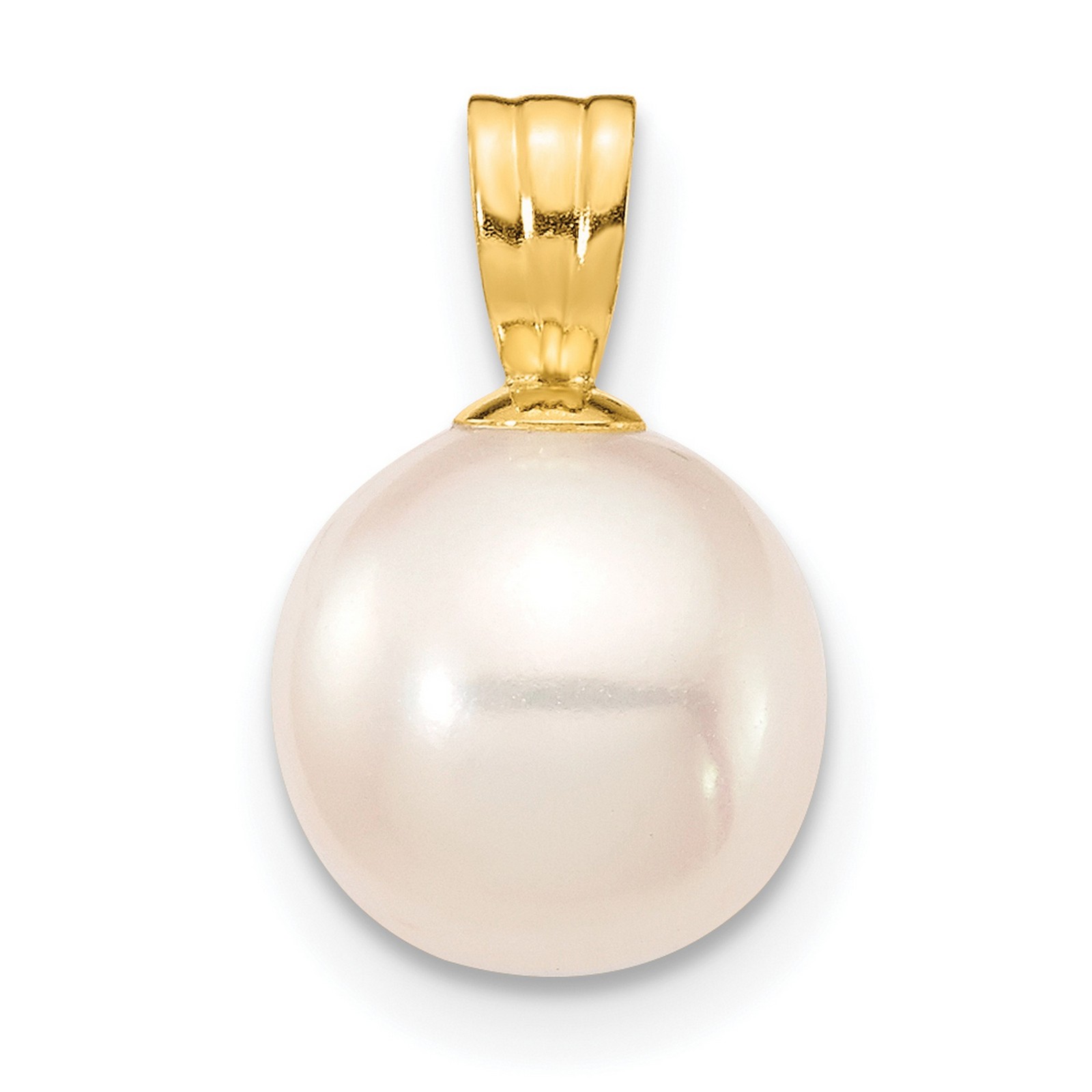 14k Yellow Gold Solid Pearl Charm Pendant 14mm