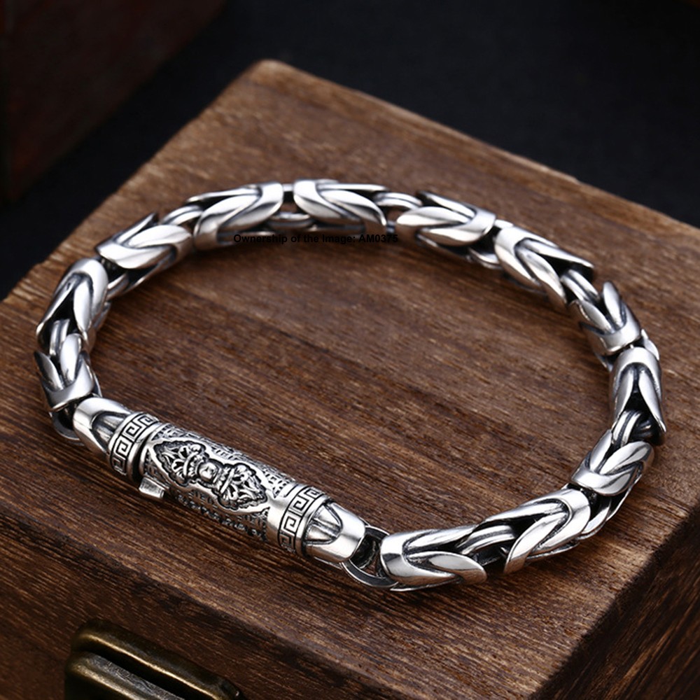 Pure 925 Silver Byzantine Link Chain Bracelet for Men/Women Vintage Look 5mm W
