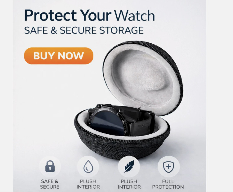 Travel Case Hard Shell Zipper Single Watch Storage Box Black Portable UK Watch