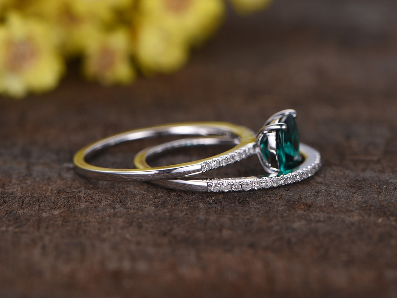 1.30 Ct Cushion Cut Natural Emerald Diamond Wedding Ring 14K White Gold Size 7