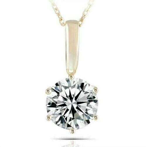 3 Ct Round Lab-Created Diamond Solitaire Pendant Chain 14k Yellow Gold Finish
