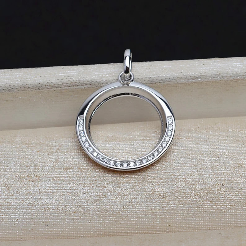 Silver Circle Bezel Cup For 2Ct Created Diamond Pendant Blank 14mm