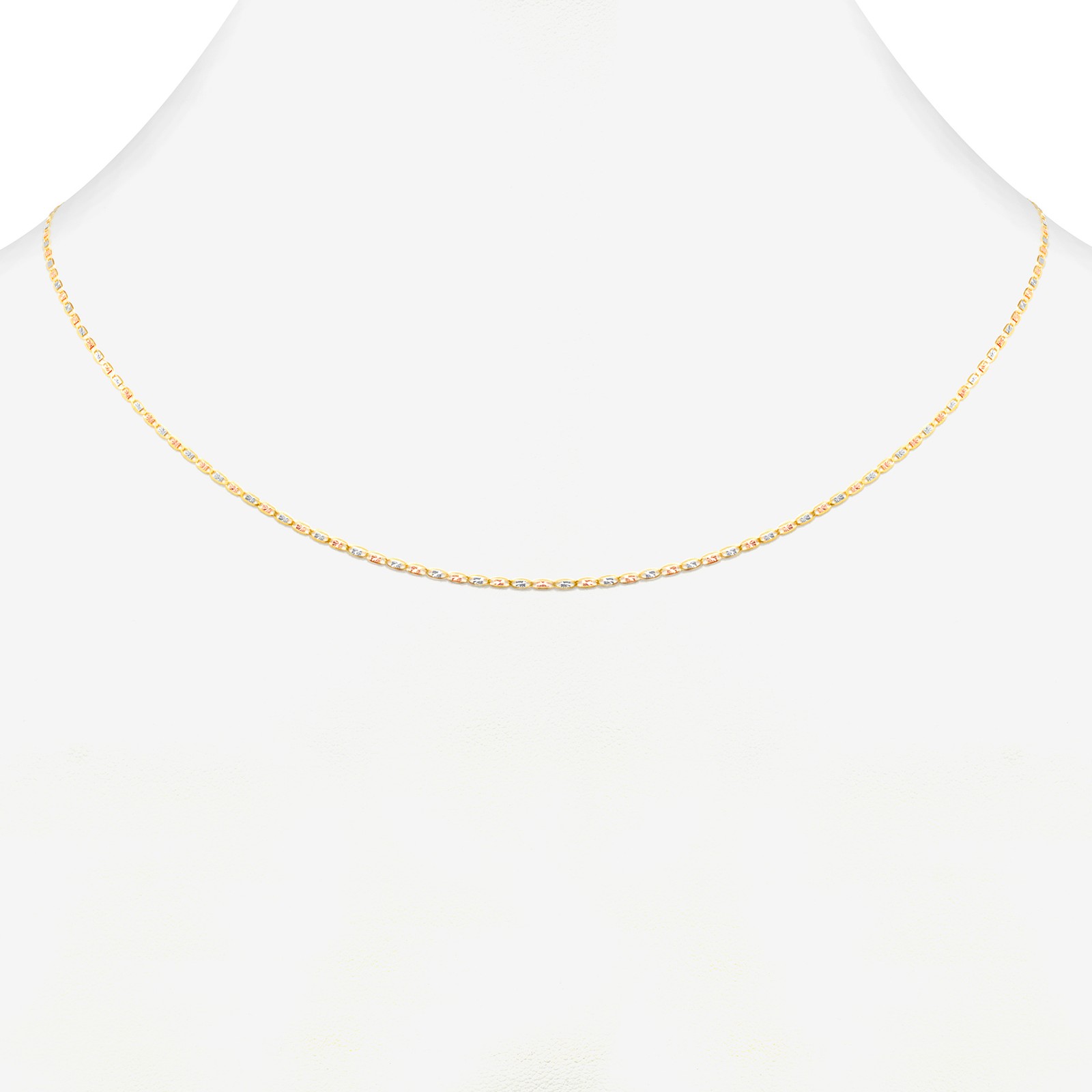 10K Solid Tri Yellow Rose White Gold 1.5mm Valentino Chain Womens Necklace 16″