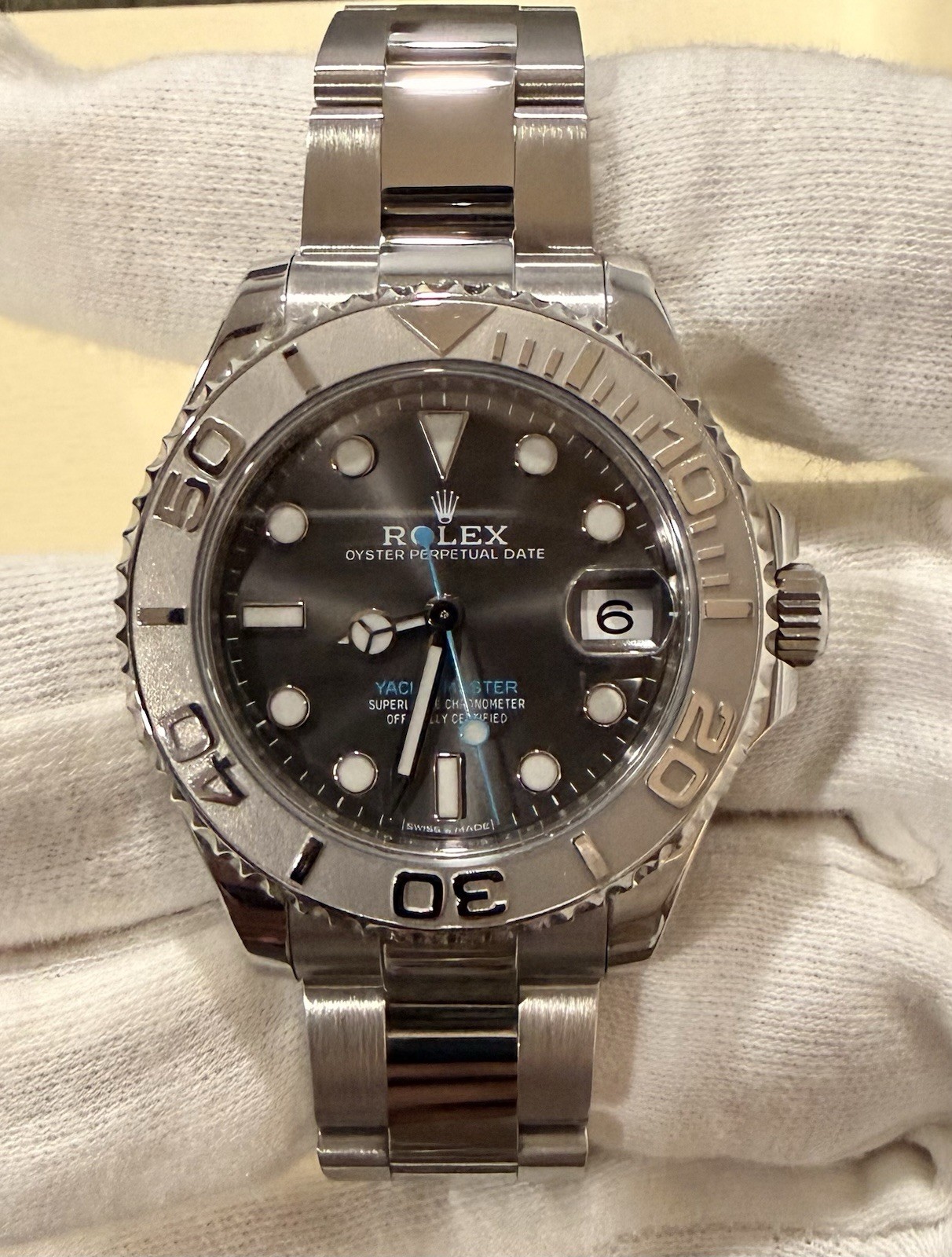 Rolex Yacht-Master Automatic Date 37mm Gray Dial Steel Bracelet Box & Papers