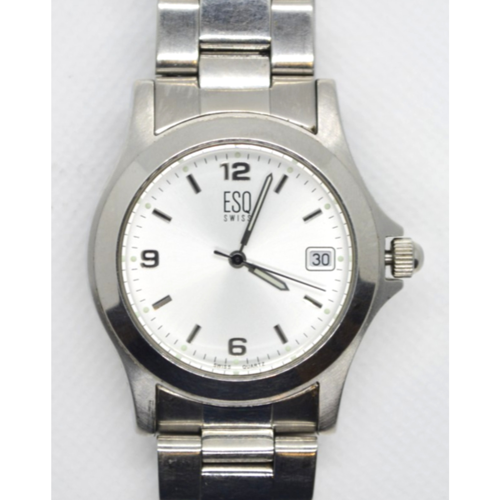 ESQ Swiss Men E5063 Dress Formal Silver Tone Quartz Watch New Battery #503