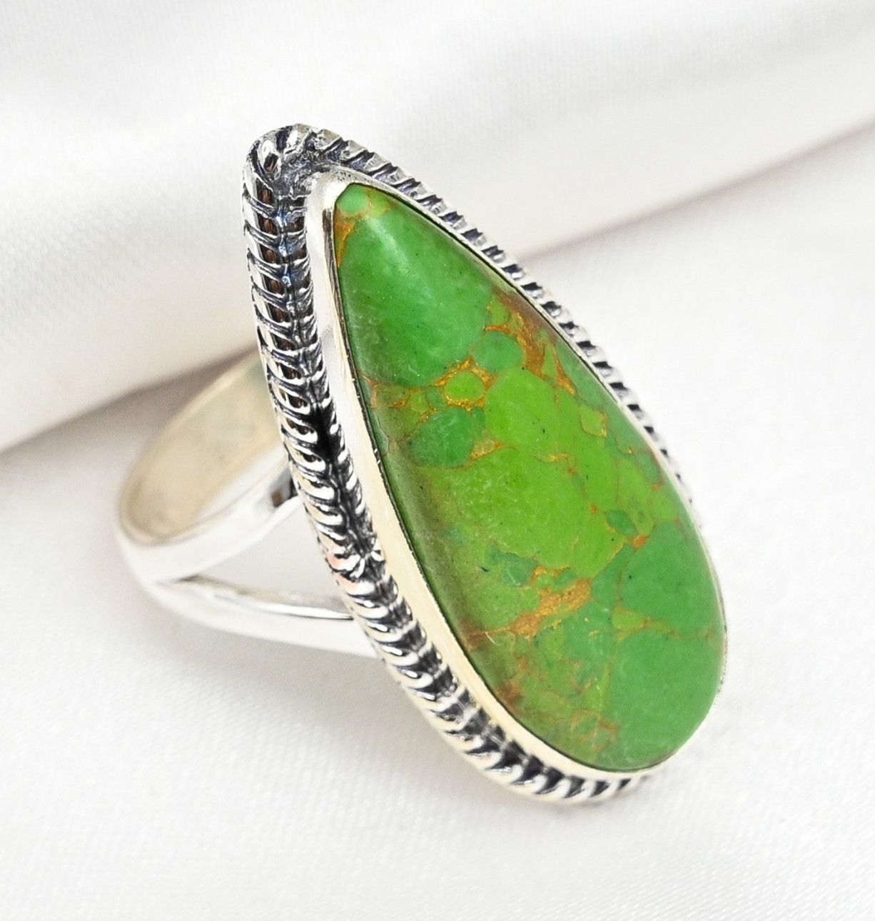 AAA+ Green Copper Turquoise Gemstone Handmade 925 Sterling Silver Jewelry Ring