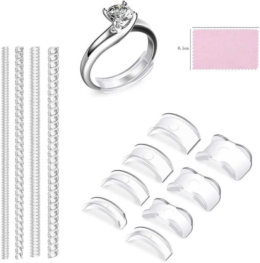 12 Pack Ring Sizer Adjuster with Polishing Cloth Universal Resizing Ring Guards