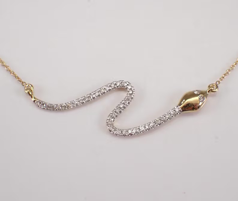1.50Ct Round Simulated Diamond Lovely Snake Shape Pendant 14K Yellow Gold Plated