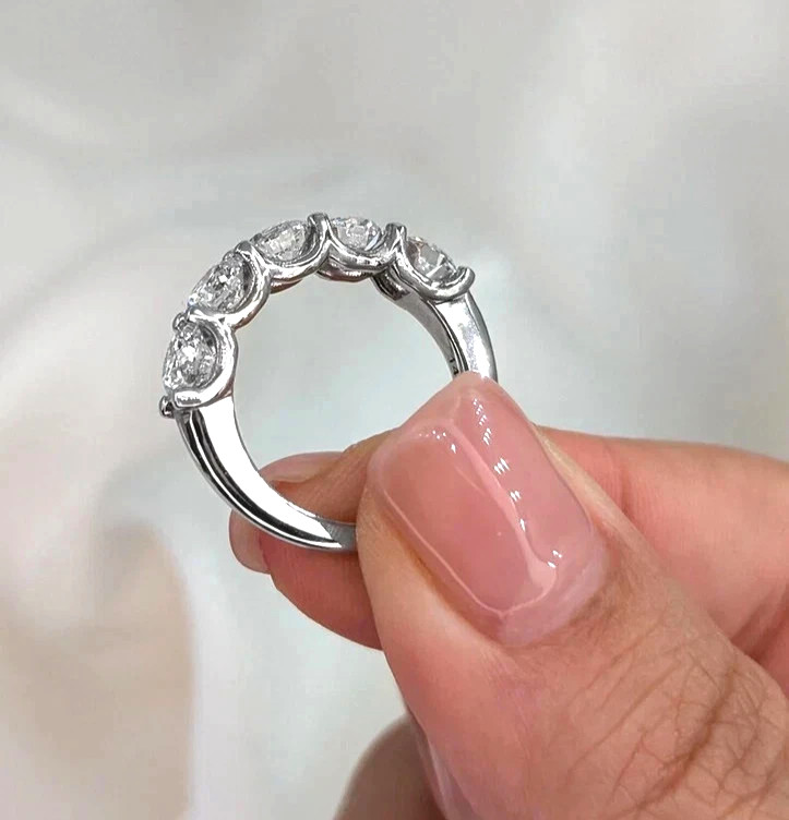 Natural 2.50 Cts Round Cut Diamond Real 14k White Gold Half Eternity Band Ring