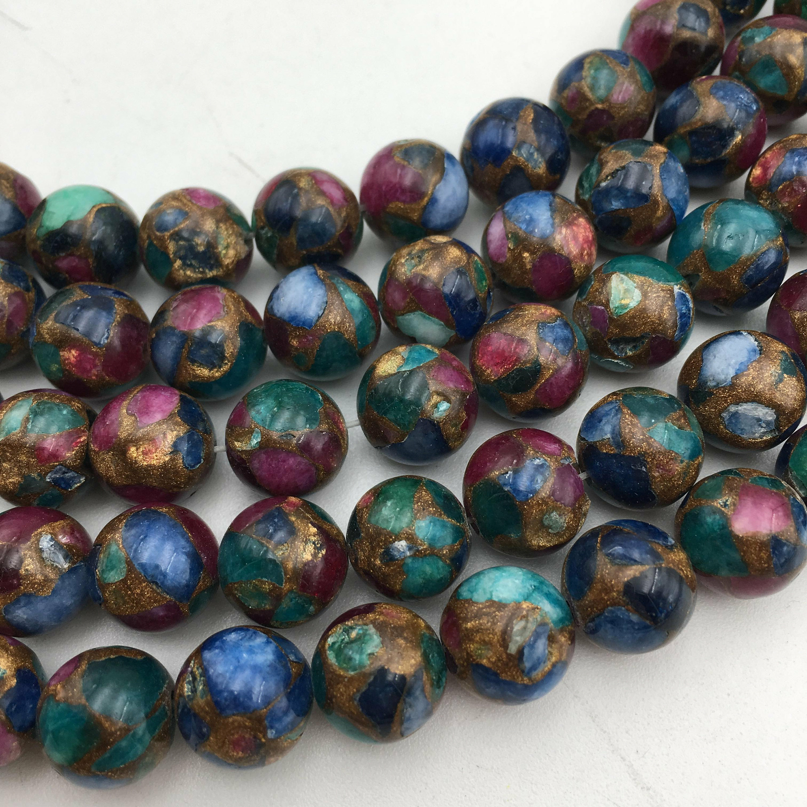 Multi-Color Mosaic Quartz Smooth Round Beads 6mm 8mm 10mm 12mm 15.5″ Strand
