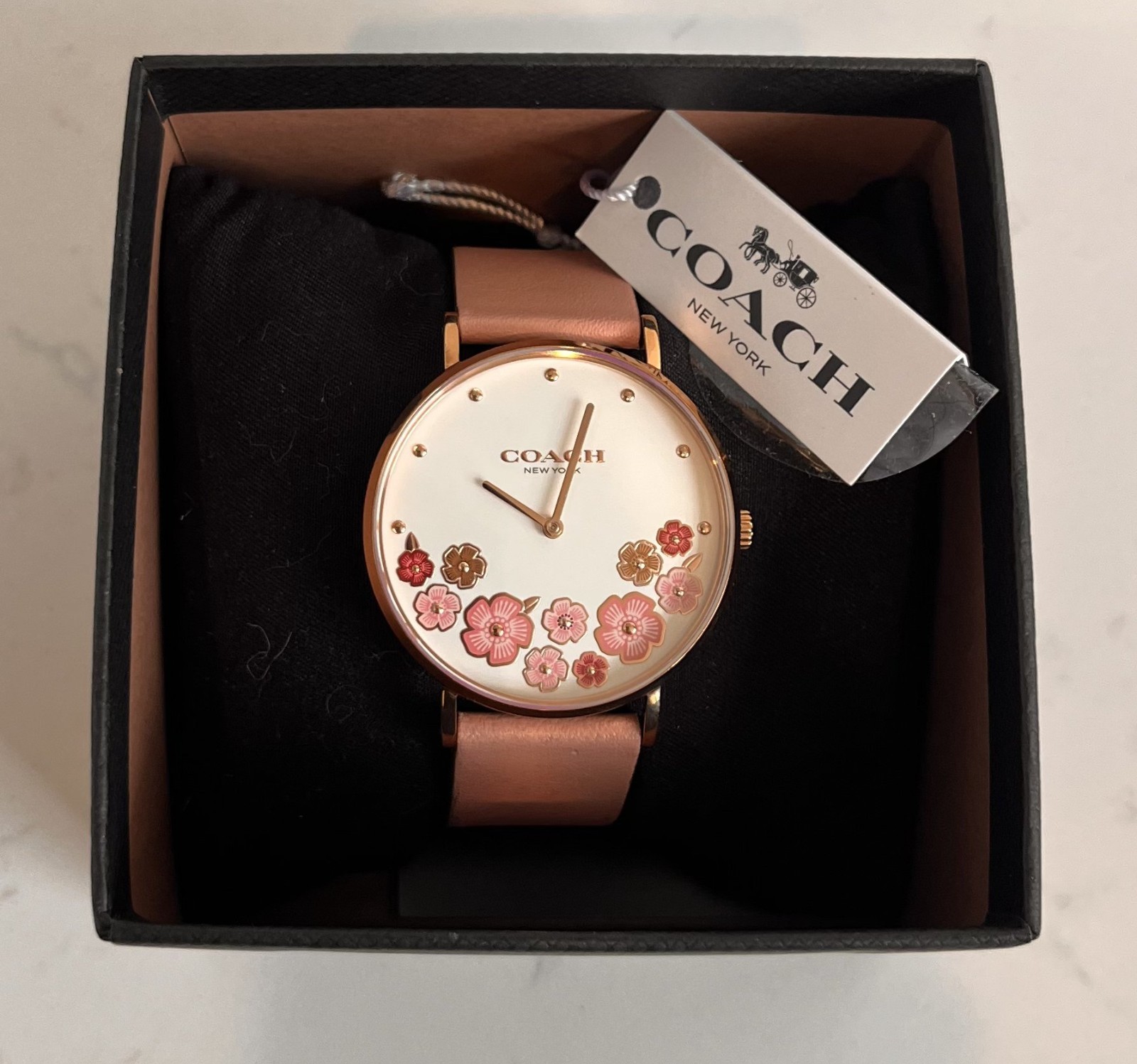 COACH Women’s Perry Blush Leather Strap Tea Rose Watch 36mm NWT