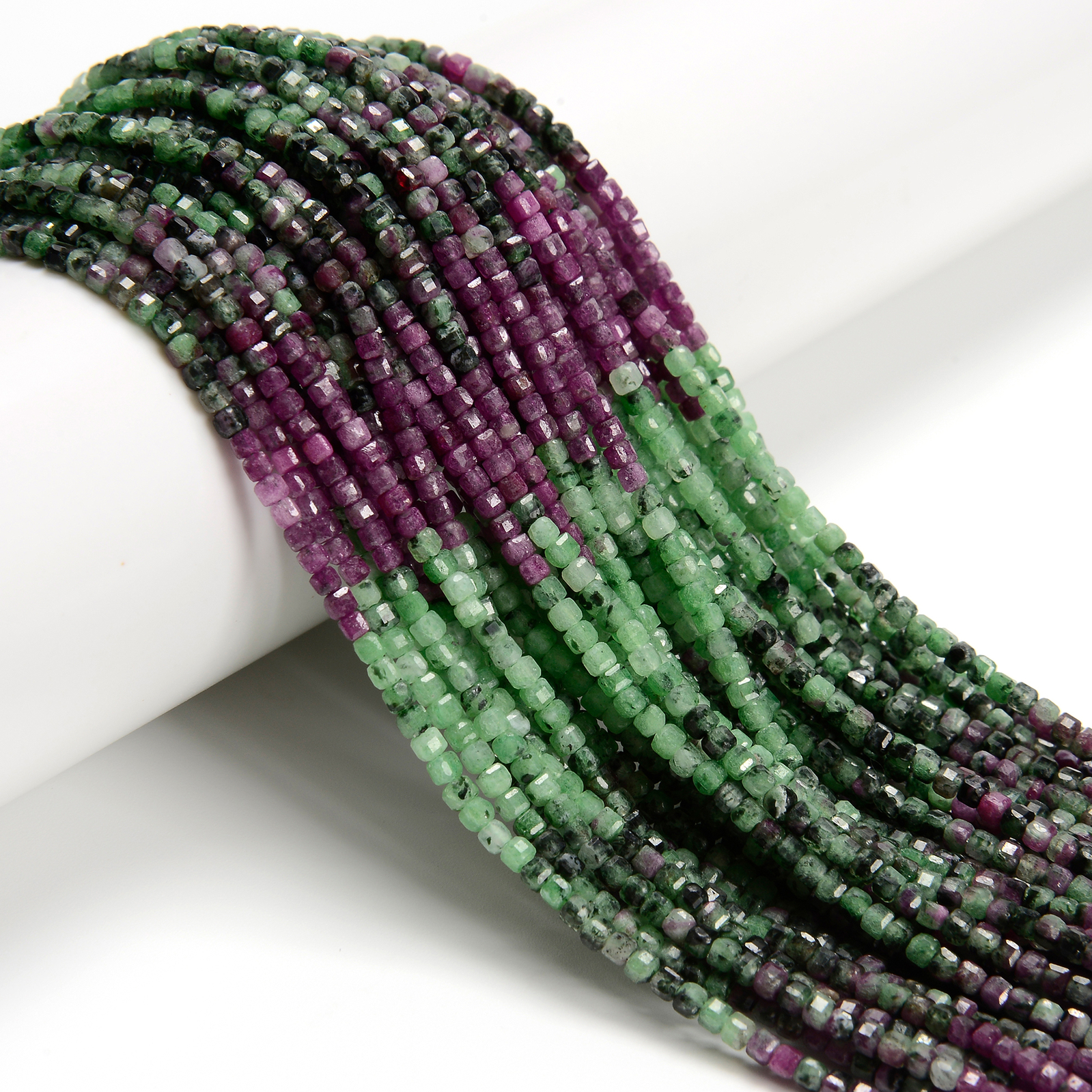 Natural Gradient Ruby Zoisite Faceted Rubik’s Cube Beads Size 2mm 15.5” Strand