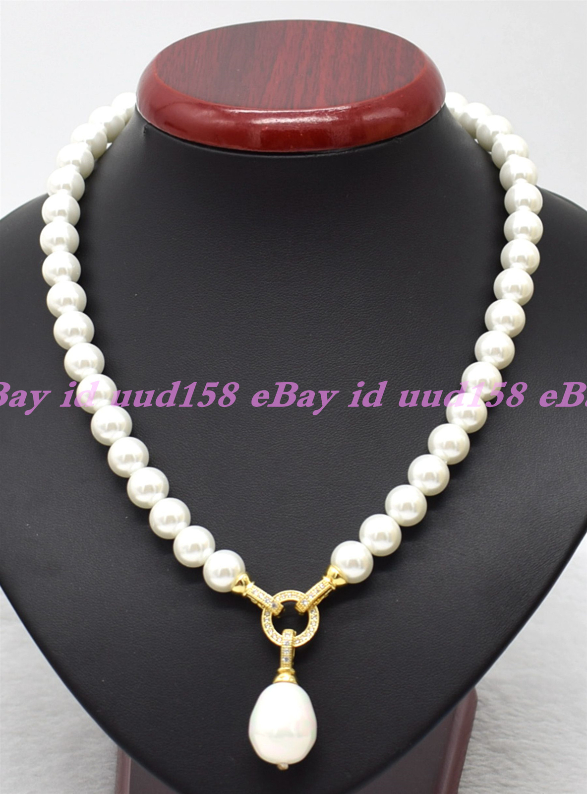 8/10/12/14mm White South Sea Shell Pearl Round Beads Baroque Pendant Necklace