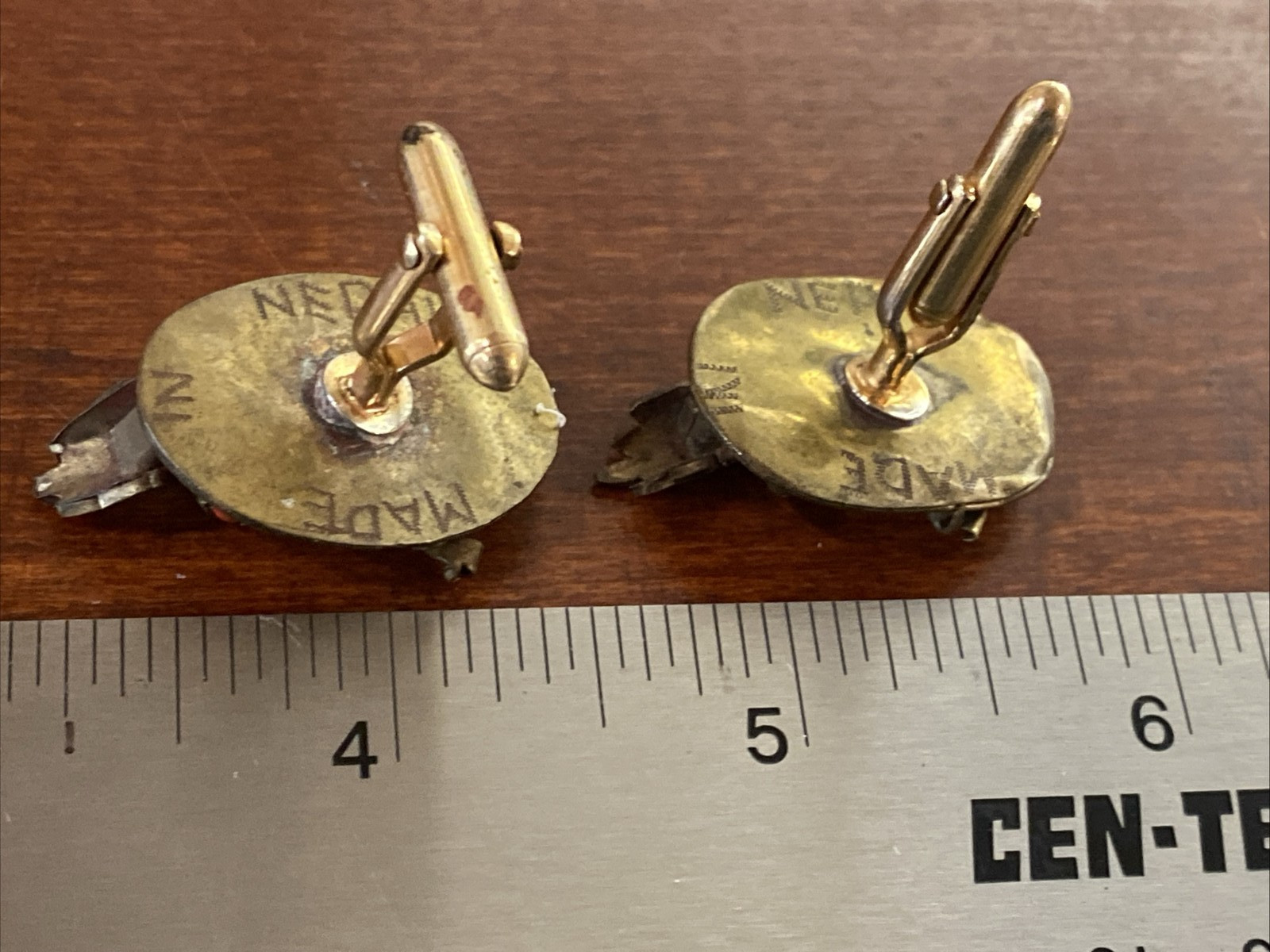 Nepal Carved Face Sitting Deity Cuff links Unisex Glass Figural Brass Artisan