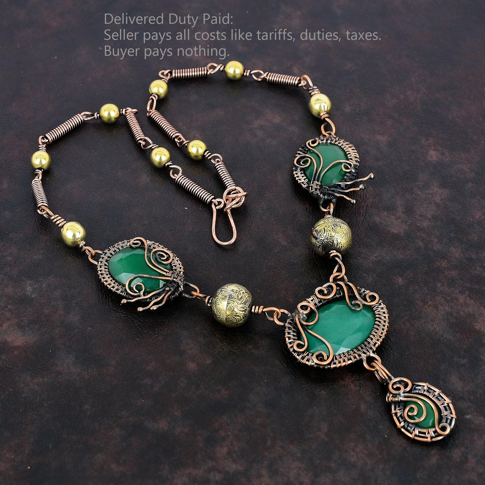 Zambian Emrald Gemstone Copper Chain Anniversary Wire Wrapped Elegant Necklace