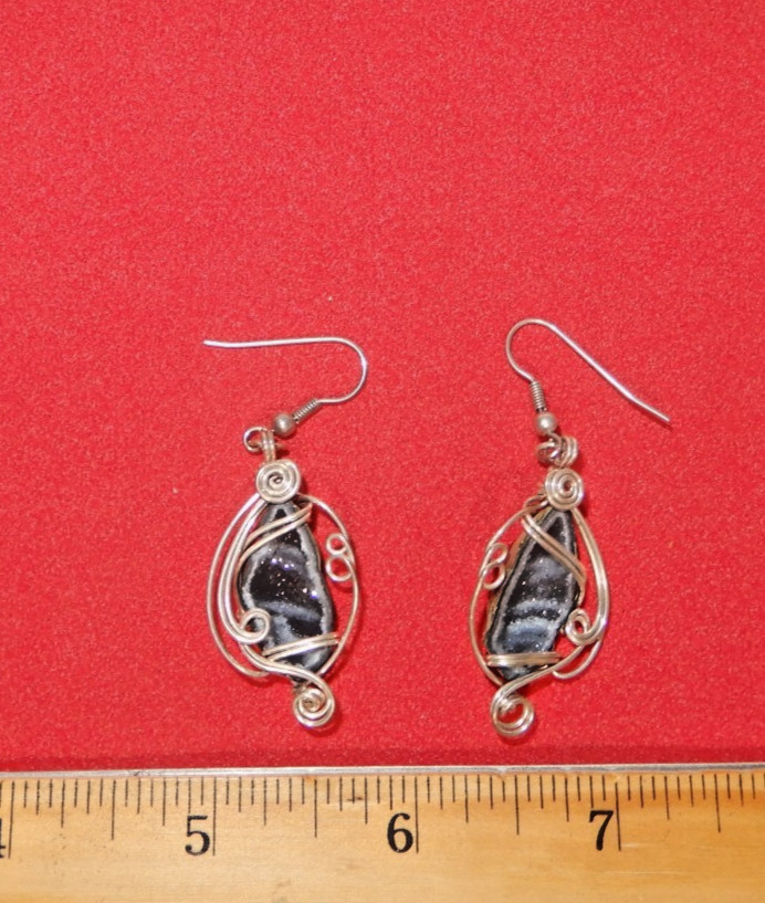 Jewelry – Silver Wire Wrapped Geode Drop Earrings (Reversible) 1 3/4 “