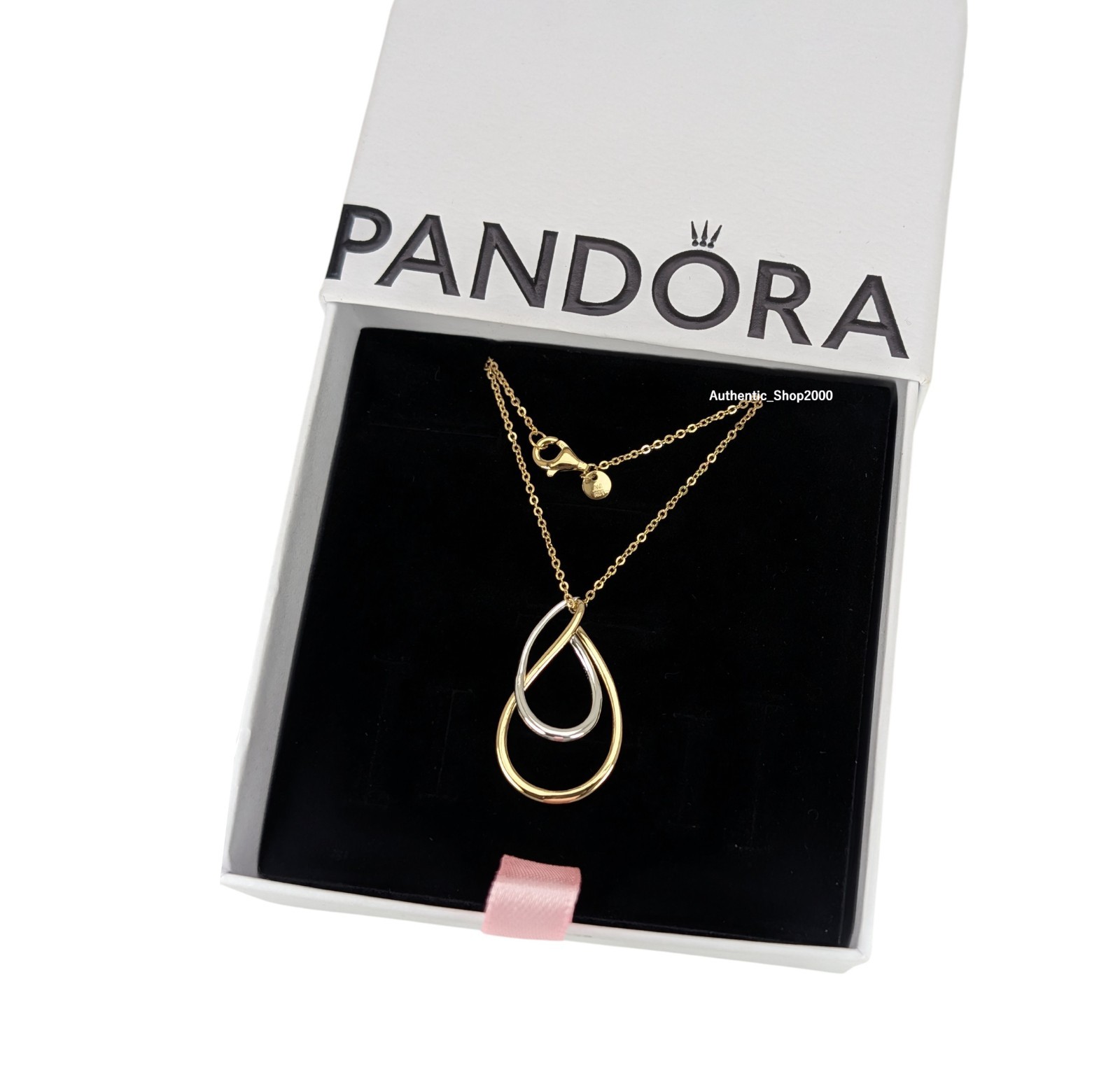 NEW 100% Authentic PANDORA Two Tone Double Pendant Gold Chain Necklace 364668C00